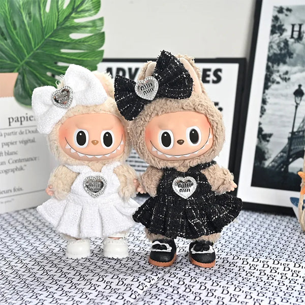 For 17cm Labubu Doll luxury clothes pink dresses Bow headband