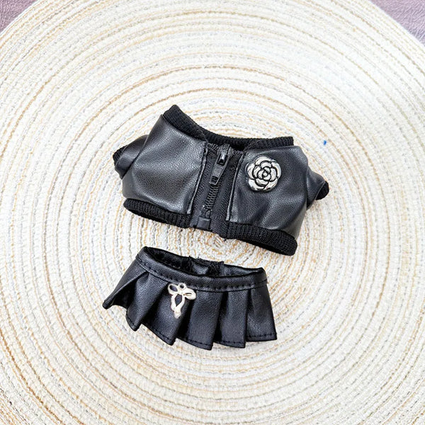 Edgy Faux Leather Outfits for 17cm Labubu Dolls