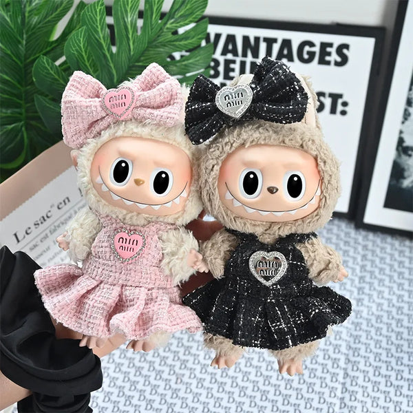 For 17cm Labubu Doll luxury clothes pink dresses Bow headband