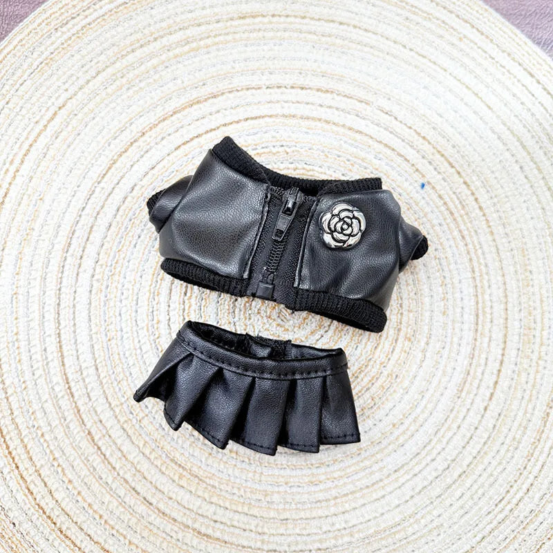Edgy Faux Leather Outfits for 17cm Labubu Dolls