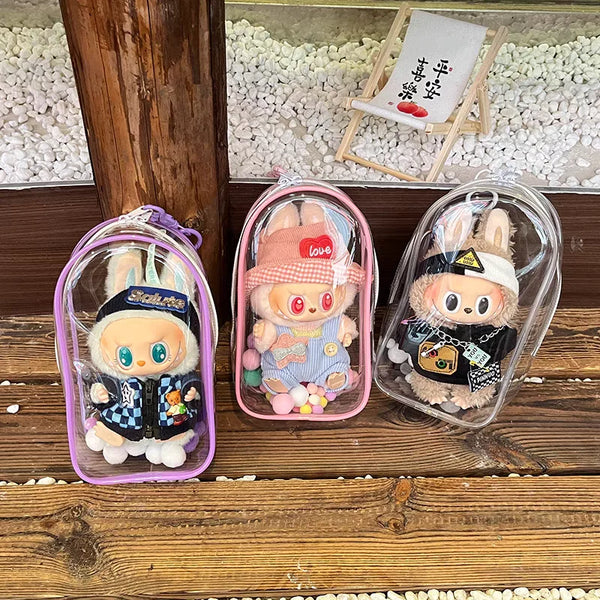 17cm Labubu Transparent Display Bag with Keychain