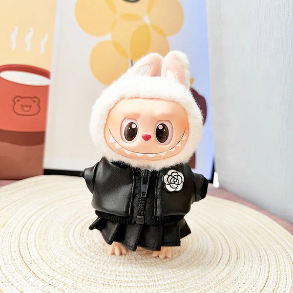 Edgy Faux Leather Outfits for 17cm Labubu Dolls