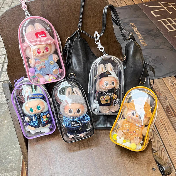 17cm Labubu Transparent Display Bag with Keychain