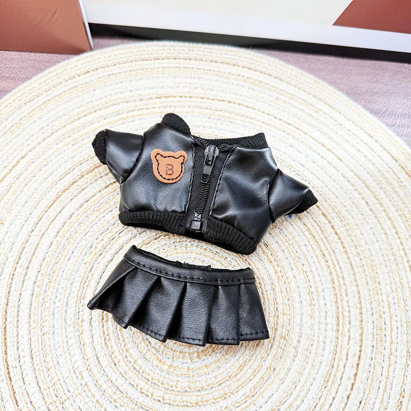 Edgy Faux Leather Outfits for 17cm Labubu Dolls