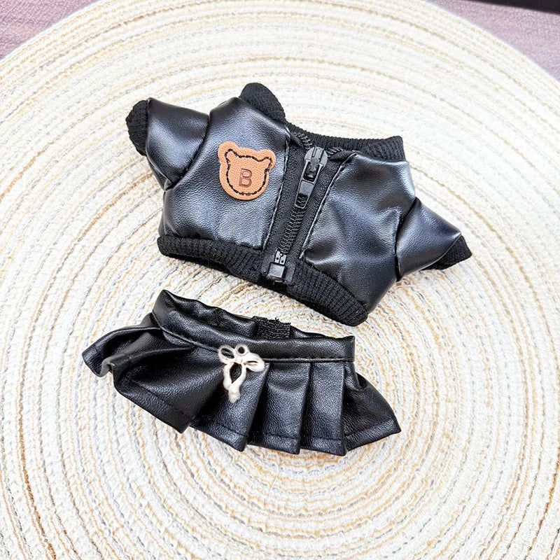 Edgy Faux Leather Outfits for 17cm Labubu Dolls