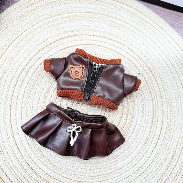 Edgy Faux Leather Outfits for 17cm Labubu Dolls